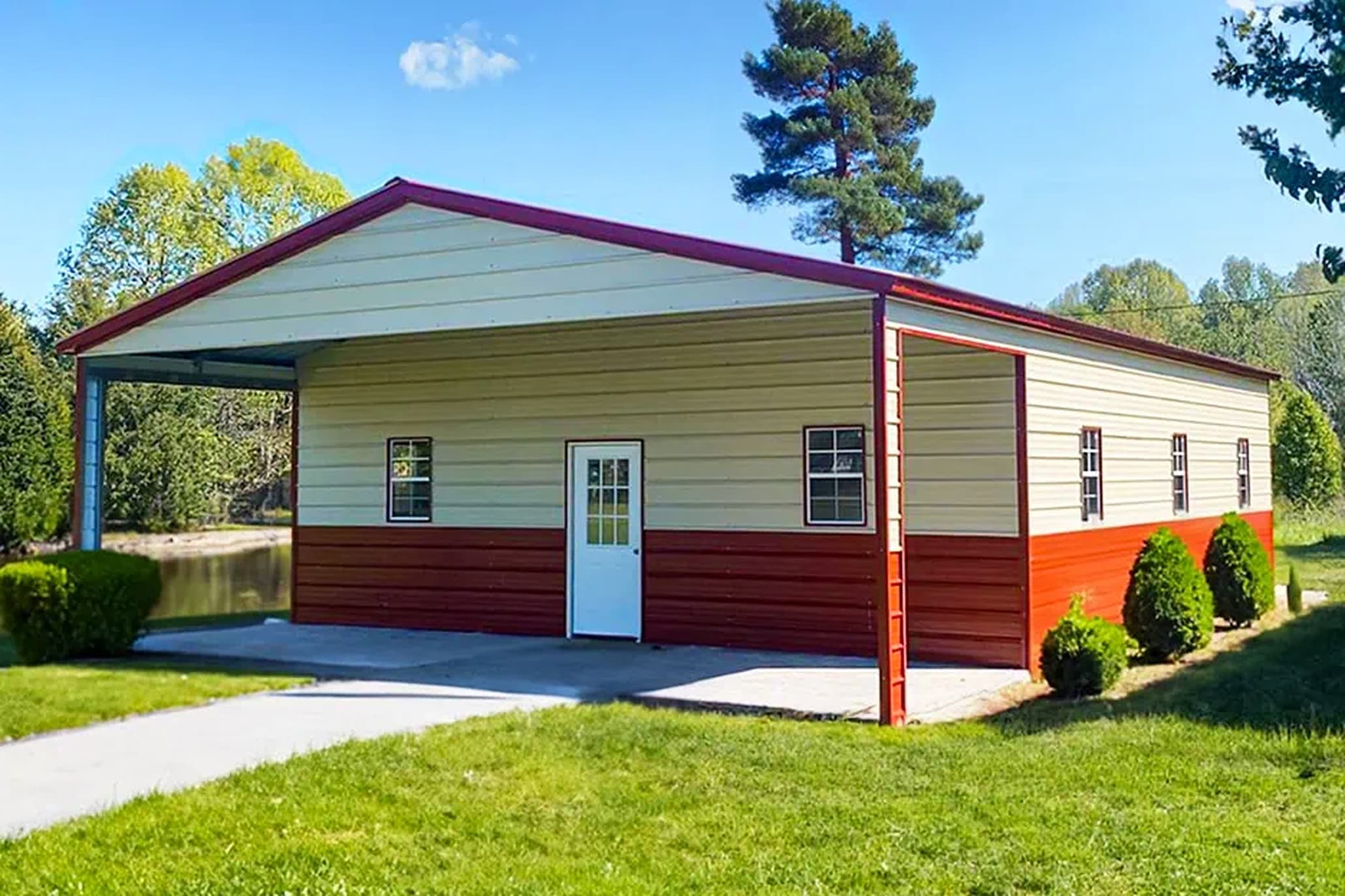 Finished Triton barndominium with custom roof and trim colors